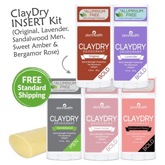 Clay Dry Deodorant Insert Kit (Lavender, Sandalwood Men, Original, Bergamot Rose and Sweet Amber) image