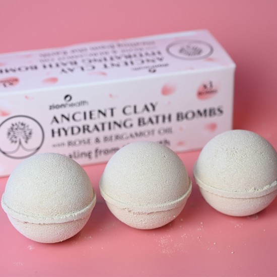Ancient Clay Hydrating Bath Bombs with Rose & Bergamot Oil - 3 Bath Bombs Per Box image